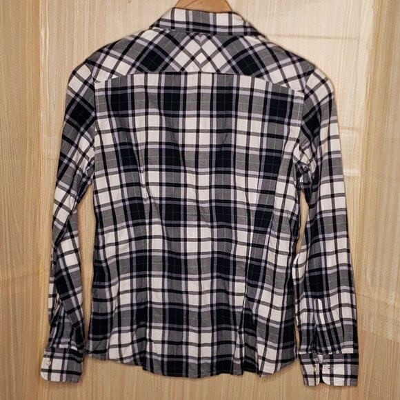 Banana Republic Womens Soft Wash Purple White Plaid Button Down Shirt Small - Picture 2 of 5